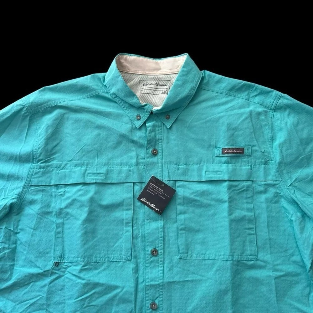 Eddie Bauer Men's Ripstop Guide Shirt Turquoise Short Sleeve Vented Size XL